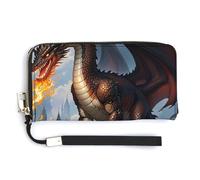 QWJKM Three Fire Breathing Dragons Leather Wallet for Unisex Slim Pattern Purse Long Wallets Card Holder with Zipper, white, 20.0*10.5cm