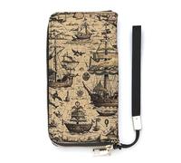 QWJKM Treasure Map Maritime Pirate Leather Wallet for Men Women Slim Vertical Purse Long Wallet with Zipper Card Holder, white, 20x10.5cm