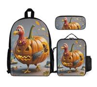 QWJKM Turkey Trouble Backpack Sets Travel Laptop Backpack with Insulated Lunch Bag Pencil Case Casual Daypack, White, 12x5.5x16.5 inches