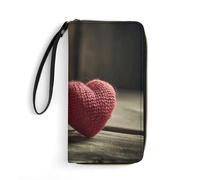 QWJKM Two Crocheted Hearts Leather Wallet for Men Women Slim Vertical Purse Long Wallet with Zipper Card Holder, white, 19.7x10.5cm