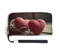 QWJKM Two Crocheted Hearts Leather Wallet for Unisex Slim Pattern Purse Long Wallets Card Holder with Zipper, white, 20.0*10.5cm