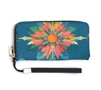 QWJKM Vibrantly Colored Scottish Thistle Pattern Leather Wallet for Unisex Slim Pattern Purse Long Wallets Card Holder with Zipper, white, 20.0*10.5cm
