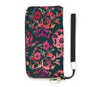 QWJKM Victorian Style Roses Leather Wallet for Men Women Slim Vertical Purse Long Wallet with Zipper Card Holder, white, 20x10.5cm