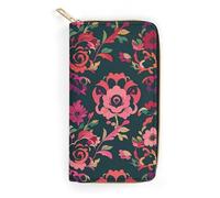 QWJKM Victorian Style Roses Leather Wallet for Men Women Slim Vertical Purse Long Wallet with Zipper Card Holder, white, 19.7x10.5cm