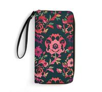 QWJKM Victorian Style Roses Leather Wallet for Men Women Slim Vertical Purse Long Wallet with Zipper Card Holder, white, 19.7x10.5cm