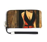 QWJKM Wearing A Red Dress Leather Wallet for Unisex Slim Pattern Purse Long Wallets Card Holder with Zipper, white, 20.0*10.5cm