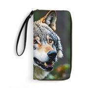 QWJKM Wild Animals Gray Wolves Leather Wallet for Men Women Slim Vertical Purse Long Wallet with Zipper Card Holder, white, 19.7x10.5cm