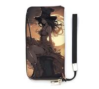 QWJKM Witch Riding A Broom Leather Wallet for Men Women Slim Vertical Purse Long Wallet with Zipper Card Holder, white, 20x10.5cm
