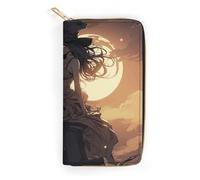 QWJKM Witch Riding A Broom Leather Wallet for Men Women Slim Vertical Purse Long Wallet with Zipper Card Holder, white, 19.7x10.5cm