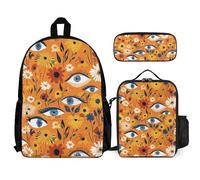 QWJKM With Yellow Flowers Backpack Sets Travel Laptop Backpack with Insulated Lunch Bag Pencil Case Casual Daypack, White, 12x5.5x16.5 inches