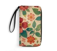 QWJKM Yellow Floral Fragments Leather Wallet for Men Women Slim Vertical Purse Long Wallet with Zipper Card Holder, white, 19.7x10.5cm