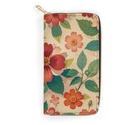 QWJKM Yellow Floral Fragments Leather Wallet for Men Women Slim Vertical Purse Long Wallet with Zipper Card Holder, white, 19.7x10.5cm