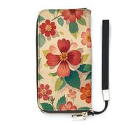 QWJKM Yellow Floral Fragments Leather Wallet for Men Women Slim Vertical Purse Long Wallet with Zipper Card Holder, white, 20x10.5cm