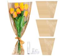 QWLWBU 50pcs Flower Bags For Bouquets,Flower Bouquet Bag With Ribbons,Flower Wrapping Bags,Flower Sleeves For Bouquets For Valentine’s Day Mother’s Day Wedding Anniversary