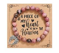 QWNHONEY Memorial Gifts for Loss of Loved Sympathy Remembrance In Memory of Mother Father Pet Bereavement Grief Pink Red Beads Bracelet with Angle Wings Jewelry Gifts for Women, Stone, no gemstone