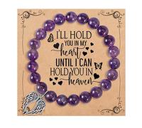 QWNHONEY Memorial Gifts for Loss of Loved Sympathy Remembrance In Memory of Mother Father Pet Bereavement Grief Pink Red Beads Bracelet with Angle Wings Jewelry Gifts for Women, 7.5 inches, Stone, no