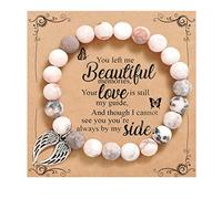 QWNHONEY Memorial Gifts for Loss of Loved Sympathy Remembrance In Memory of Mother Father Pet Bereavement Grief Pink Red Beads Bracelet with Angle Wings Jewelry Gifts for Women, 6.5 to 7.5 inches