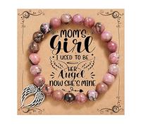 QWNHONEY Memorial Gifts for Loss of Loved Sympathy Remembrance In Memory of Mother Father Pet Bereavement Grief Pink Red Beads Bracelet with Angle Wings Jewelry Gifts for Women, Adjustable, 6.5 to 7.5