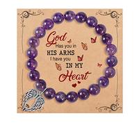 QWNHONEY Memorial Gifts for Loss of Loved Sympathy Remembrance In Memory of Mother Father Pet Bereavement Grief Pink Red Beads Bracelet with Angle Wings Jewelry Gifts for Women, Adjustable from 6.5 to