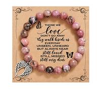 QWNHONEY Memorial Gifts for Loss of Loved Sympathy Remembrance In Memory of Mother Father Pet Bereavement Grief Pink Red Beads Bracelet with Angle Wings Jewelry Gifts for Women, 6.5" to 7.5", Stone
