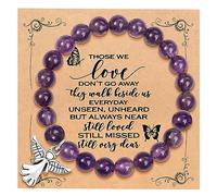 QWNHONEY Memorial Gifts for Loss of Loved Sympathy Remembrance In Memory of Mother Father Pet Bereavement Grief Pink Red Beads Bracelet with Angle Wings Jewelry Gifts for Women, 6.5 inches to 7.5