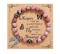 QWNHONEY Memorial Gifts for Loss of Loved Sympathy Remembrance In Memory of Mother Father Pet Bereavement Grief Pink Red Beads Bracelet with Angle Wings Jewelry Gifts for Women, 6.5 to 7.5 inches