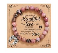 QWNHONEY Memorial Gifts for Loss of Loved Sympathy Remembrance In Memory of Mother Father Pet Bereavement Grief Pink Red Beads Bracelet with Angle Wings Jewelry Gifts for Women, 6.5 to 7.5 inches