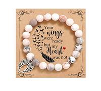 QWNHONEY Memorial Gifts for Loss of Loved Sympathy Remembrance In Memory of Mother Father Pet Bereavement Grief Pink Red Beads Bracelet with Angle Wings Jewelry Gifts for Women, Adjustable, Stone, no