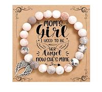 QWNHONEY Memorial Gifts for Loss of Loved Sympathy Remembrance In Memory of Mother Father Pet Bereavement Grief Pink Red Beads Bracelet with Angle Wings Jewelry Gifts for Women, 6.5 inches to 7.5