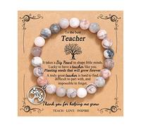 QWNHONEY Teacher Gifts for Women Teacher Appreciation Gifts Graduation Gift for Her Natural Stone High School Class of 2025 Apple Bee Compass Tree Charm Jewelry Bracelet, 7 inches, 1 ounces, Crystal