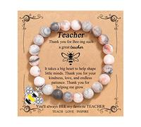 QWNHONEY Teacher Gifts for Women Teacher Appreciation Gifts Graduation Gift for Her Natural Stone High School Class of 2025 Apple Bee Compass Tree Charm Jewelry Bracelet, 7", Crystal Stone, no