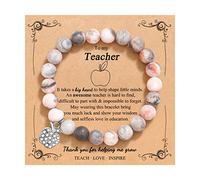 QWNHONEY Teacher Gifts for Women Teacher Appreciation Gifts Graduation Gift for Her Natural Stone High School Class of 2025 Apple Bee Compass Tree Charm Jewelry Bracelet, 7", Crystal Stone, no