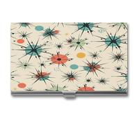 QWNMD Business Card Case Box Buckle Style Shut Metal Business Card Holder Atomic Stars Retro Patternprinted Slim Purse Name Card Holders for Business Cards Men Women