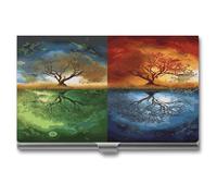 QWNMD Business Card Case Box Buckle Style Shut Metal Business Card Holder Four Season Tree of Lifeprinted Slim Purse Name Card Holders for Business Cards Men Women