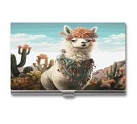 QWNMD Business Card Case Box Buckle Style Shut Metal Business Card Holder Mexican Llama Greenprinted Slim Purse Name Card Holders for Business Cards Men Women