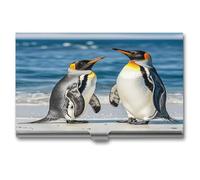 QWNMD Business Card Case Box Buckle Style Shut Metal Business Card Holder Penguin And Seaprinted Slim Purse Name Card Holders for Business Cards Men Women