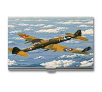 QWNMD Business Card Case Box Buckle Style Shut Metal Business Card Holder World War 2 Aircraft Airplaneprinted Slim Purse Name Card Holders for Business Cards Men Women