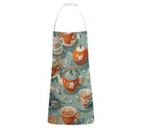 QWNMD Cooking Aprons Cute Aprons Teapot And Mug Printed Bib Apron for Kitchen Server Barber Chef Apron, Teapot and Mug, 27.6 x 31.5 inch