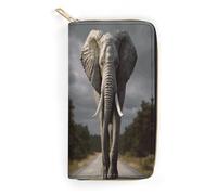 QWNMD Leather Wallets for Women 3D Elephant Printed Wallet Purse Card Holder with Zipper Leather Clutch Wallet, 3D Elephant, 7.8 x 4.1 x 1.4 inches, Modern