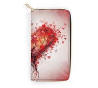 QWNMD Leather Wallets for Women Abstract Heart Printed Wallet Purse Card Holder with Zipper Leather Clutch Wallet, Abstract Heart, 7.8 x 4.1 x 1.4 inches, Modern