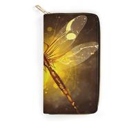 QWNMD Leather Wallets for Women Abstract Yellow Dragonfly Printed Wallet Purse Card Holder with Zipper Leather Clutch Wallet, Abstract Yellow Dragonfly, 7.8 x 4.1 x 1.4 inches, Modern
