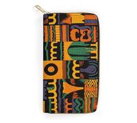 QWNMD Leather Wallets for Women African Ethnic Pattern Printed Wallet Purse Card Holder with Zipper Leather Clutch Wallet, African Ethnic Pattern, 7.8 x 4.1 x 1.4 inches, Modern