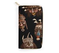 QWNMD Leather Wallets for Women African Ritual Ethnic Tribal Printed Wallet Purse Card Holder with Zipper Leather Clutch Wallet, African Ritual Ethnic Tribal, 7.8 x 4.1 x 1.4 inches, Modern