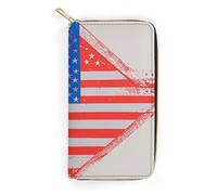 QWNMD Leather Wallets for Women American Flag Stars Stripes Printed Wallet Purse Card Holder with Zipper Leather Clutch Wallet, American Flag Stars Stripes, 7.8 x 4.1 x 1.4 inches, Modern