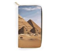 QWNMD Leather Wallets for Women Ancient Egypt Pyramid Printed Wallet Purse Card Holder with Zipper Leather Clutch Wallet, Ancient Egypt Pyramid, 7.8 x 4.1 x 1.4 inches, Modern