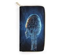 QWNMD Leather Wallets for Women Artificial Intelligence Brain Printed Wallet Purse Card Holder with Zipper Leather Clutch Wallet, Artificial Intelligence Brain, 7.8 x 4.1 x 1.4 inches, Modern