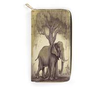 QWNMD Leather Wallets for Women Asian Elephant with Tree Printed Wallet Purse Card Holder with Zipper Leather Clutch Wallet, Asian Elephant with Tree, 7.8 x 4.1 x 1.4 inches, Modern