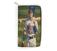 QWNMD Leather Wallets for Women Baseball Printed Wallet Purse Card Holder with Zipper Leather Clutch Wallet, Baseball, 7.8 x 4.1 x 1.4 inches, Modern
