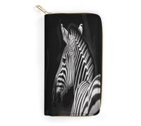 QWNMD Leather Wallets for Women Black White Zebra Printed Wallet Purse Card Holder with Zipper Leather Clutch Wallet, Black White Zebra, 7.8 x 4.1 x 1.4 inches, Modern