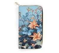 QWNMD Leather Wallets for Women Blue Butterfly Floral Printed Wallet Purse Card Holder with Zipper Leather Clutch Wallet, Blue Butterfly Floral, 7.8 x 4.1 x 1.4 inches, Modern